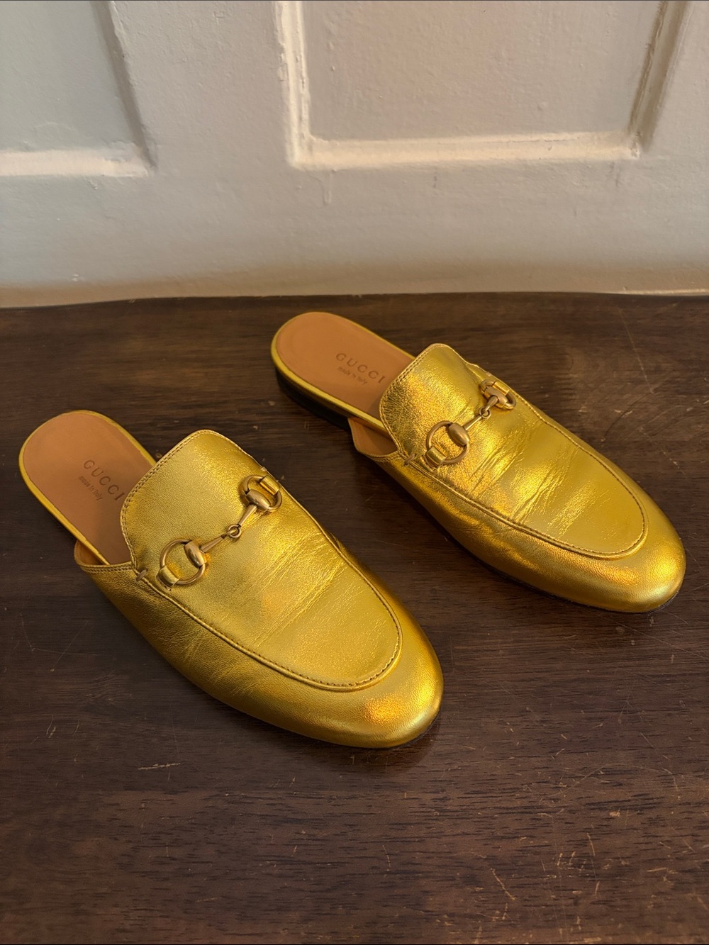 Gucci Metallic Gold Princetown Horsebit Leather Mules - Picture 2 of 7